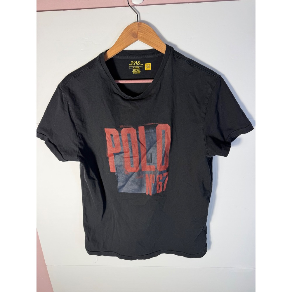Polo Ralph Lauren Mens Black Graphic T-Shirt Classic Fit Polo No 67 Red Blue M